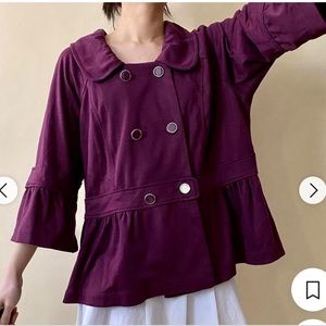 Apt. 9 Women's Burgundy/Purple Coat, flutter sleeves- size Lg.